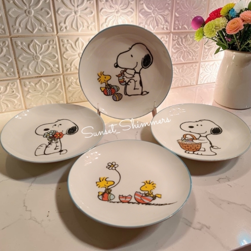 4pc Set Peanuts Snoopy Woodstock Easter Appetizer /   Dessert Plates 6" New